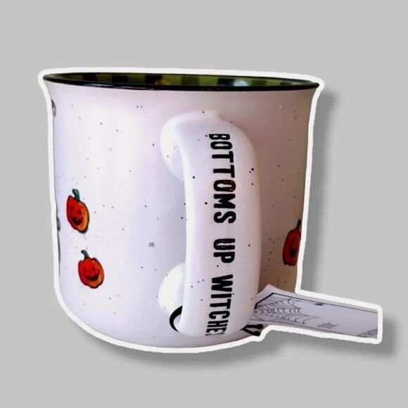 Halloween Bottoms Up Witches Gingham Print Ceramic Camper Mug NWT - Picture 9 of 16